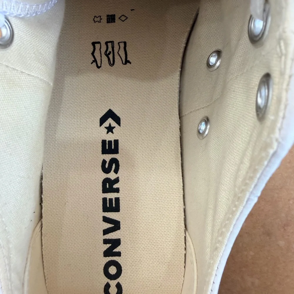 Converse White Low Top Canvas Sneakers with Black Trim - Picture 6 of 7